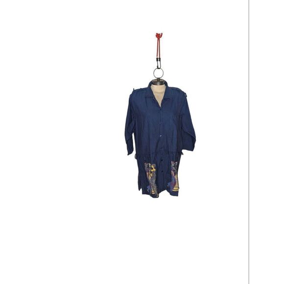 Simply Class Tops - Vintage 1990's Simply Class Women's Blue Button up blouse with fridge One Size